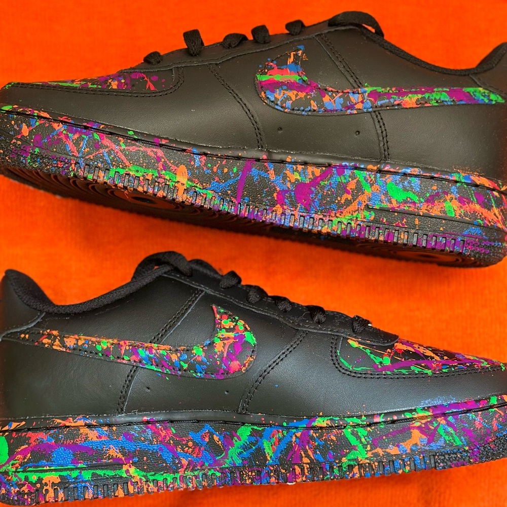 Nike Air Force 1 Custom Low Multi Color Splatter Swoosh Sneakers Women's Size 8